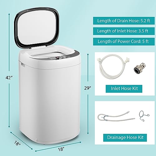 Giantex Portable Washing Machine, 7.7lbs Capacity Compact Washer with Drain Pump, 0.78 Cu.ft Laundry Washer with 10 Wash Program, 3 Water Level, LED Display, All-in-One Washer Spinner Combo