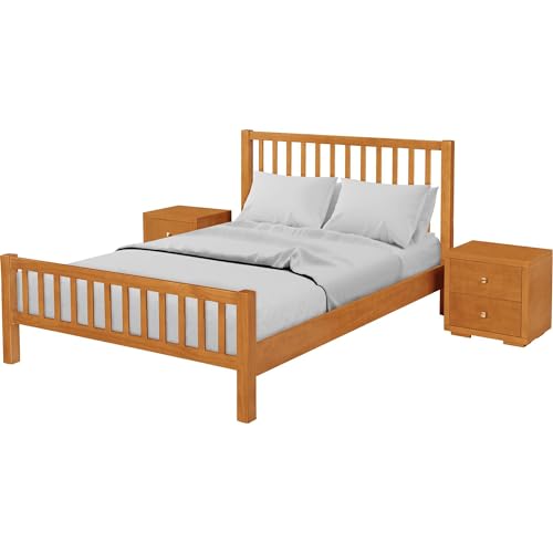 Hampton Wooden Platform Bed with 2 Nightstands | Modern Low-Profile Bed with Full Slat Support System - No Box Spring Needed, Easy Assembly | Cherry, Queen