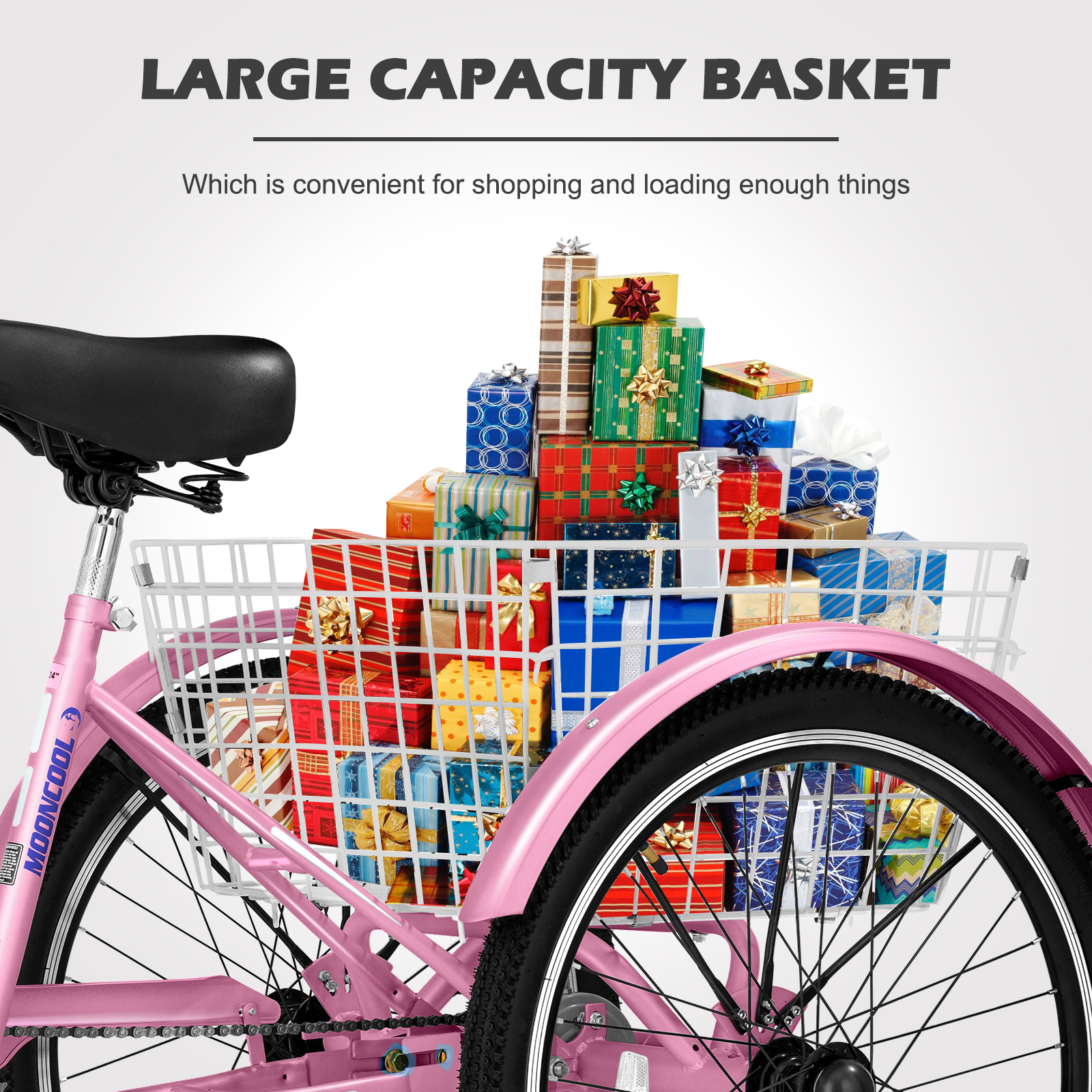 Lilypelle Tricycles for Adults with Big Basket,20" wheels 7 Speed Colorful Trike,Pink