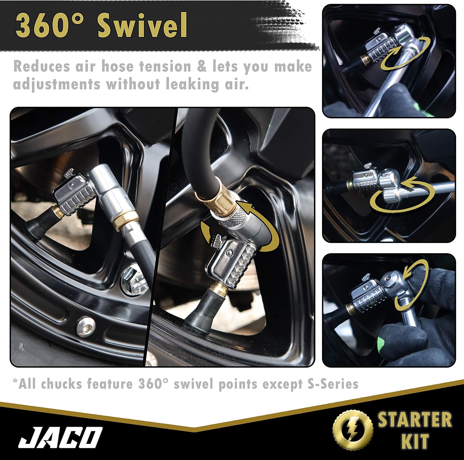 JACO Lightning Tire Air Chuck Kit (Set of 7) | Open Flow, 1/4" F-NPT