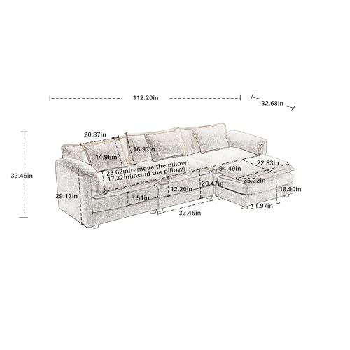 U-Shaped Oversized Chenille Upholstered Modular Sectional Sofa Modern Deep Seat Reversible Chaises Cloud Couch Convertible Living Room Sleeper Sofabed with Movable Ottomans for Home, Apartment
