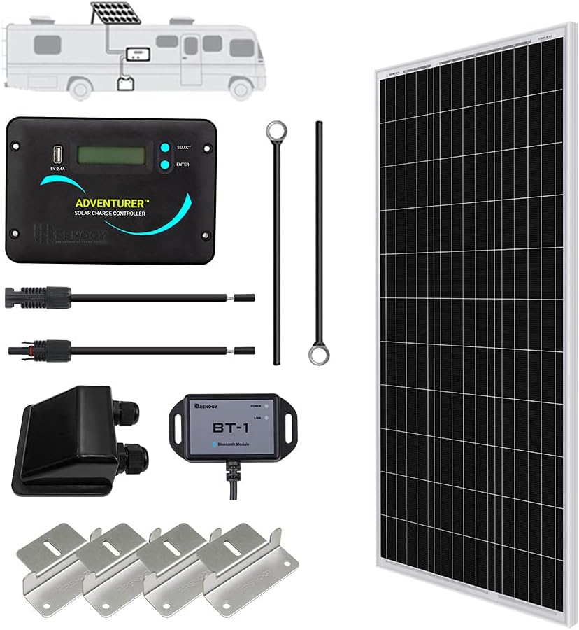 Renogy 400 Watts 12 Volts Monocrystalline Solar RV Kit Off-Grid Kit with Adventurer 30A PWM LCD Charge Controller+ Mounting Brackets+ Male and Female Connectors+Solar Cables+Cable Entry housing