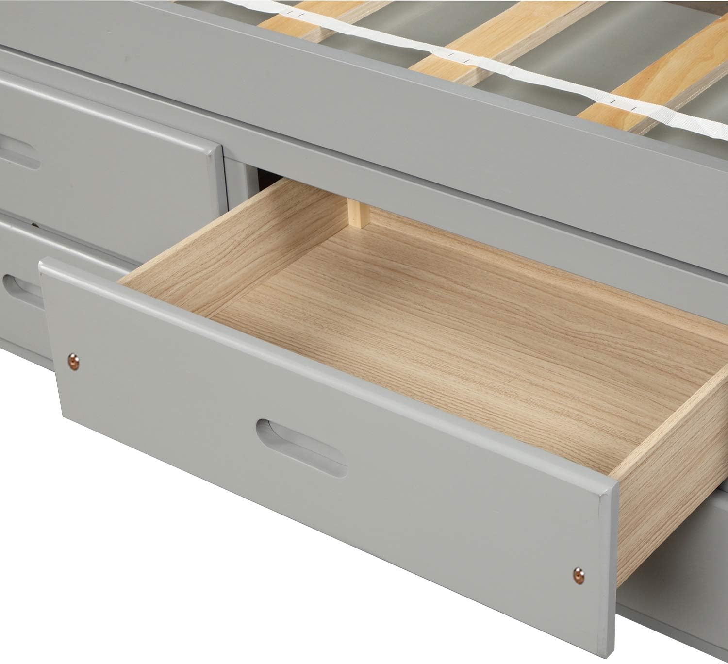Twin Size Platform Storage Bed Solid Wood Bed with 6 Drawers, Gray