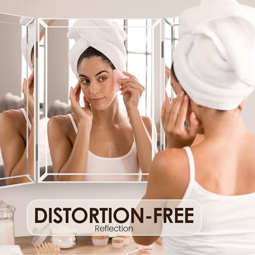 Houseables 3 Way Mirror, Trifold Vanity Mirrors, 21" x 31", 360 Degree View, Tri Fold, Triple Sided, 3way, Table Top, Wall Mount, Standing, Foldable, for Makeup, Braiding Hair, Desk, Bathroom, Bedroom