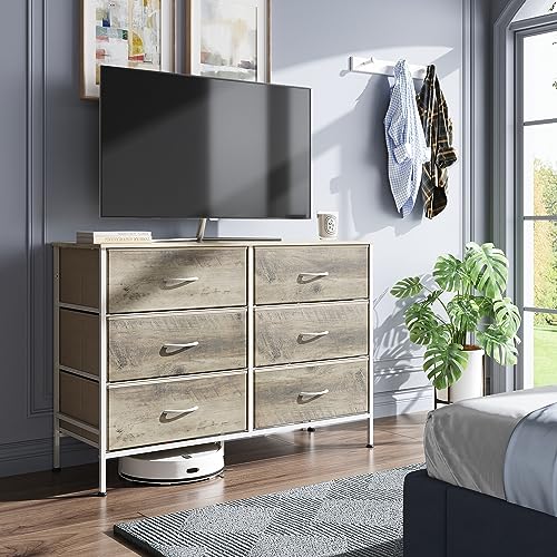WLIVE 9 Drawer Dressers, Modern Large Wood Dresser Chest for Bedroom Organize with Sturdy Metal Handle, TV Stand for 75 inch TV, Living Room Office, Hallway, Ball Bearing Slide, Grey Oak (63" W)