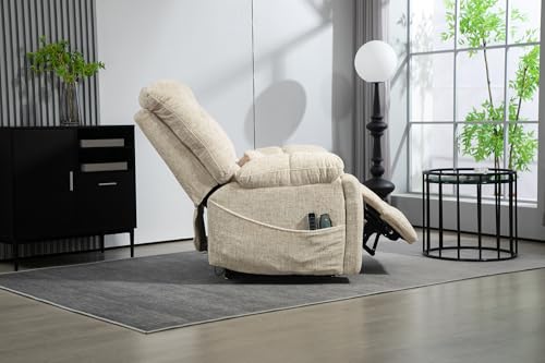 Light Grey Recliner Chair for Elderly | Tall and Big Man 400lbs | Chenille | Power Lift, Lay Flat, Stand Up, Wireless Charging Device, Extended Footrest, Massage Heat, Cup Holder, Lumbar Pillow