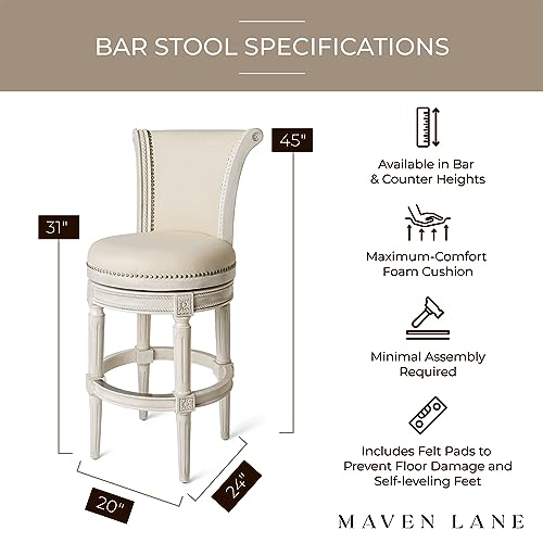 Maven Lane Pullman 31 Inch Tall Bar Height Upholstered Barstool with Back in Weathered Oak Finish with Sand Color Fabric Cushion Seat, Set of 3