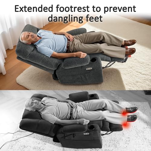 MCombo Power Lift Recliner Chair with Extended Footrest for Elderly People, Fabric 7287 (Navy Blue, Medium)