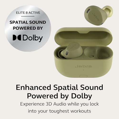 Jabra Elite 8 Active Gen 2 Bluetooth Wireless Earbuds with Dolby Audio Spatial Sound - Advanced Workout Waterproof Headphones with Noise Cancelling, Military Grade with Smart Case - Navy