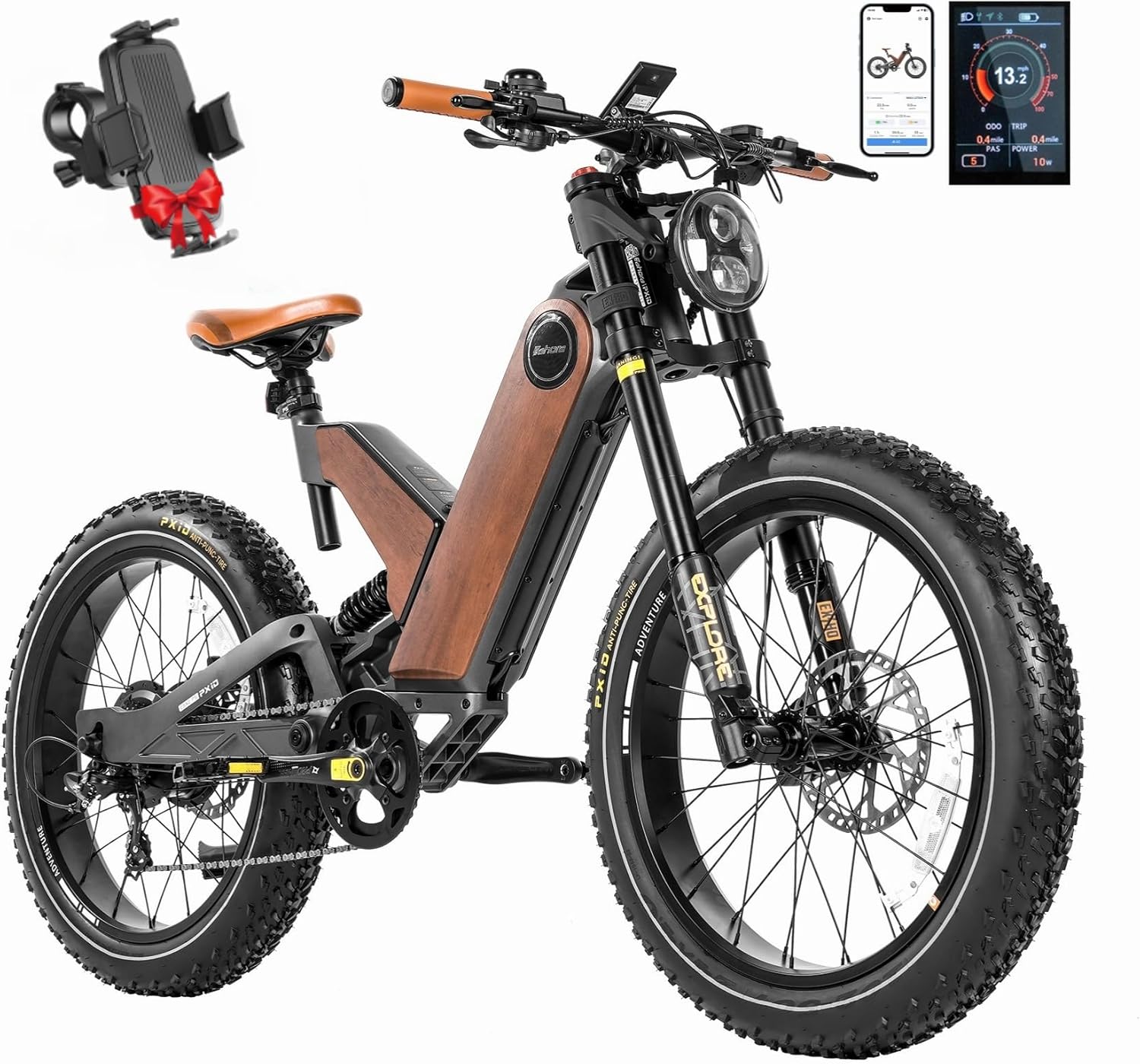 Eahora P5 II [2024 Upgraded] Electric Bike Peak 1700W Electric Mountain Bike 48V 20Ah Removable Battery 24 * 4.0 Fat Tire Electric Bike 32MPH Color Display Full Suspension Ebike