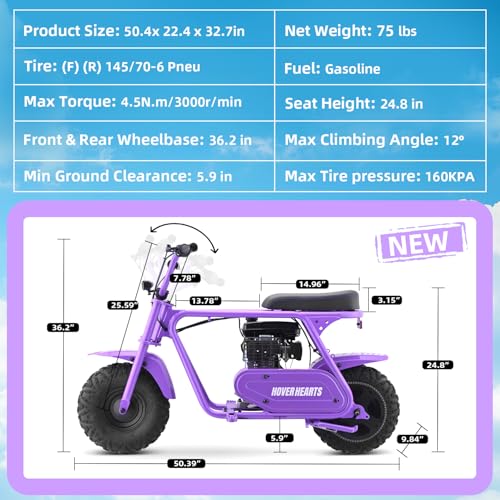 Mini Bike, Gas Dirt Bike, Minibike, Gas Powered Mini Bikes for Adults, 99cc-4 Stroke Pit Bike with Led Light, Min Dirtbike, Motorcycle Max Load 200 Lbs, Max Speed 28 Mph, Age13+