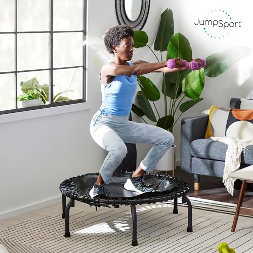 JumpSport 220 in-Home Cardio Fitness Rebounder, 39-inch | Mini Trampoline with Arched-Legged & Videos Included | Safe, Sturdy and Low-Impact | DVD and Free 60-Day Streaming