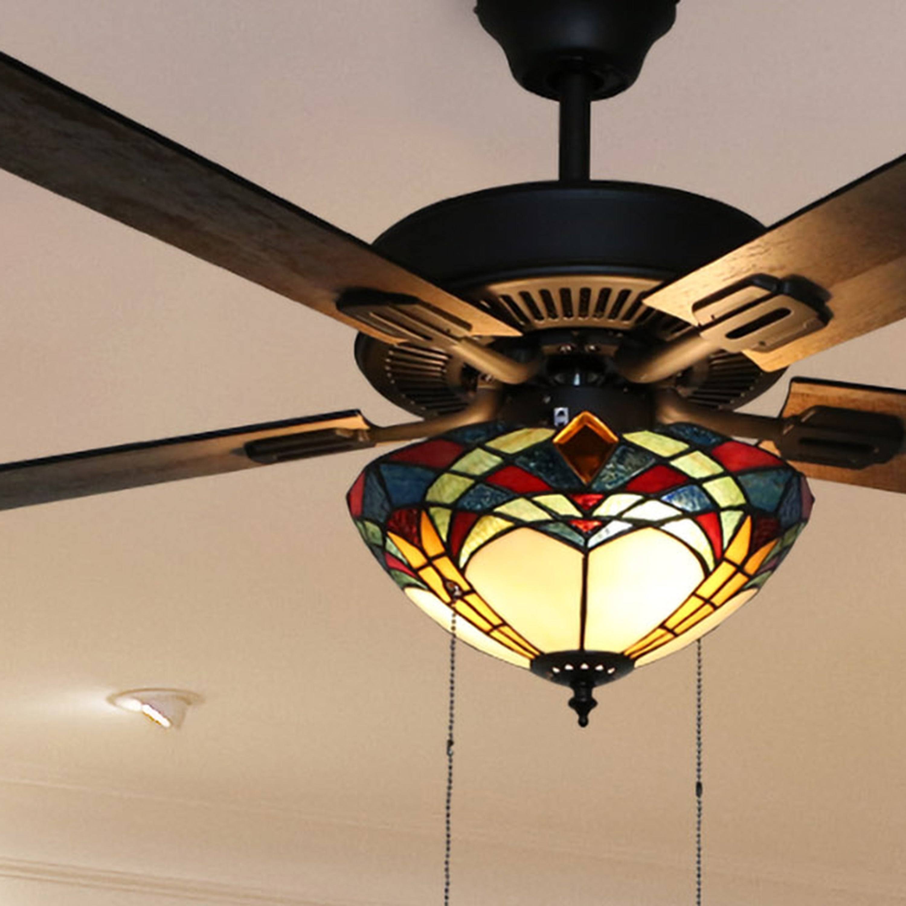 Copper Grove Thionville 5-Blade Bronze and Stained Glass Ceiling Fan - 52x22L x 52x22W x 20x22H 27316973