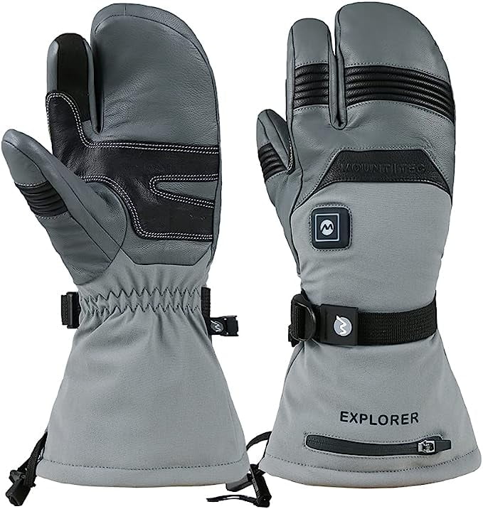 MOUNT TEC Explorer 5 Heated Mittens for Men Women 3 Fingers Rechargeable Electric Battery Thermal Heating Gloves for Motorcycling Bicycling Fishing Hunting (Grey, Large)