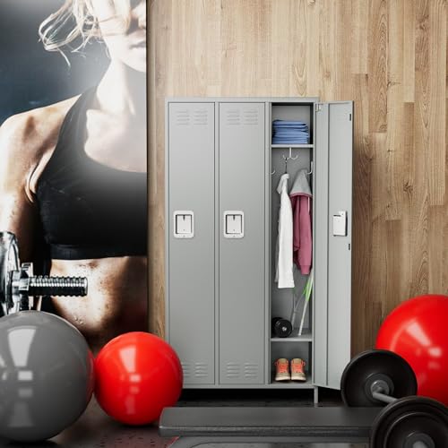 METAN Metal Storage Locker for School Office Gym Bedroom, 12 Doors Locker Cabinet for Employees, Industrial Steel Storage Locker with 12 Hooks, Assembly Required (12 Door-Light Gray)
