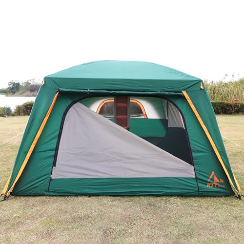 KTT Extra Large Tent 10-12-14 Person(Style-B),Family Cabin Tents,2 Rooms,3 Doors and 3 Windows with Mesh,Straight Wall,Waterproof,Double Layer,Big Tent for Outdoor,Picnic,Camping,Family Gathering