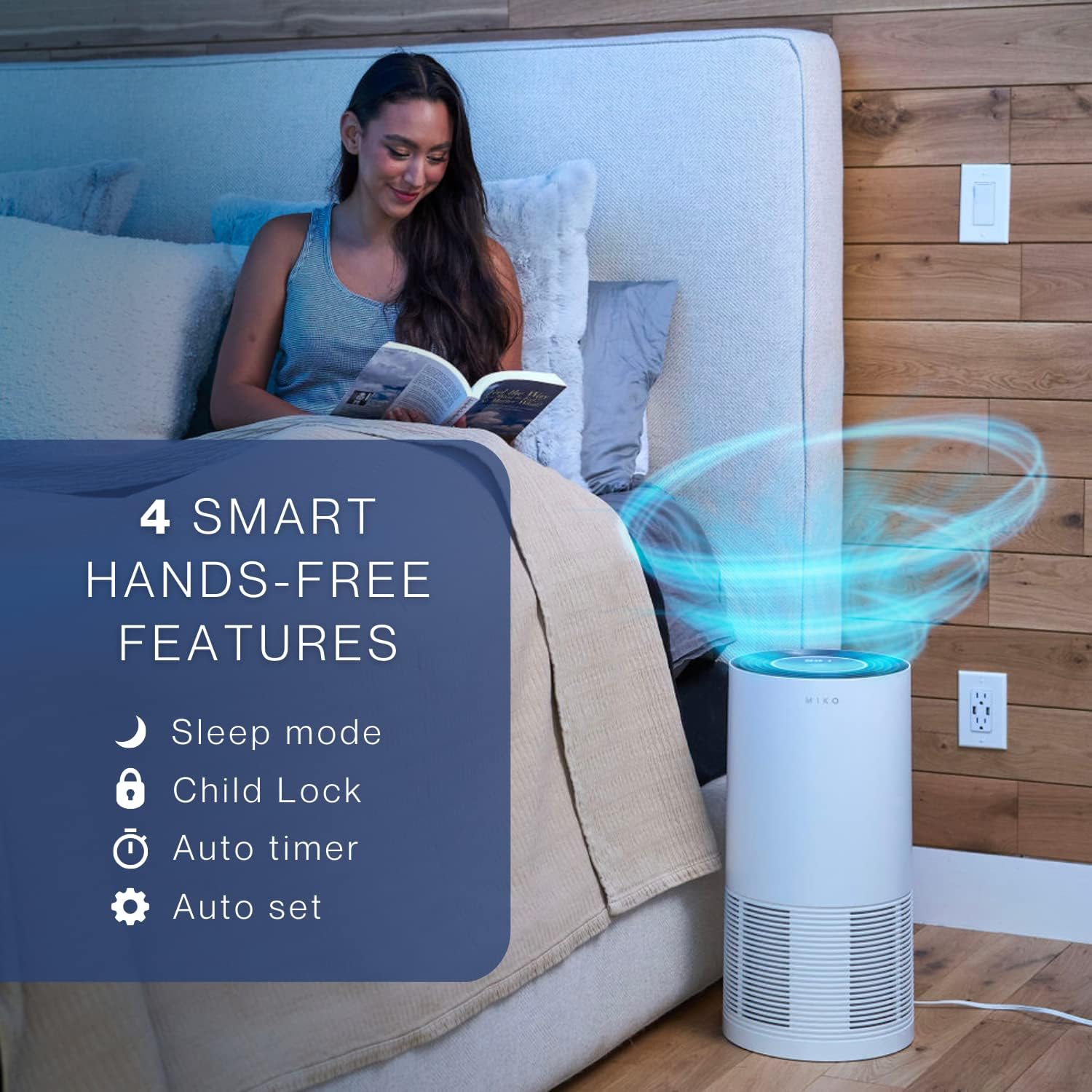 MIKO XL Air Purifier for Home Large Room Covers Up To 2100 Sqft, H13 True HEPA | PM 2.5 Indicator, Auto Mode, 4 Fan Speeds - Removes 99.97% of Particles, Smoke, Dust, For Home