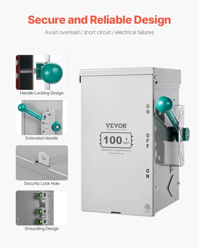 VEVOR 200A Generator Transfer Switch, 48000W Manual Transfer Switch, Heavy Duty Double-Throw Power 120/240V, Meeting NEMA 3R Standards, for Outdoor, Indoor, and Portable Generator ETL Certification
