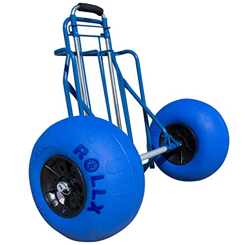 Folding Beach Cart with Balloon Wheels, Rolling Cooler Dolly with Big 13 Inch Large Sand and Beach Tires (White)