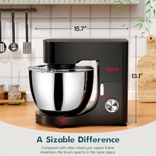 COOKLEE Stand Mixer, 9.5 Qt. 660W Electric Kitchen Mixer with Dishwasher-Safe Dough Hooks, Flat Beaters, Wire Whip & Pouring Shield Attachments for Most Home Cooks, Silver