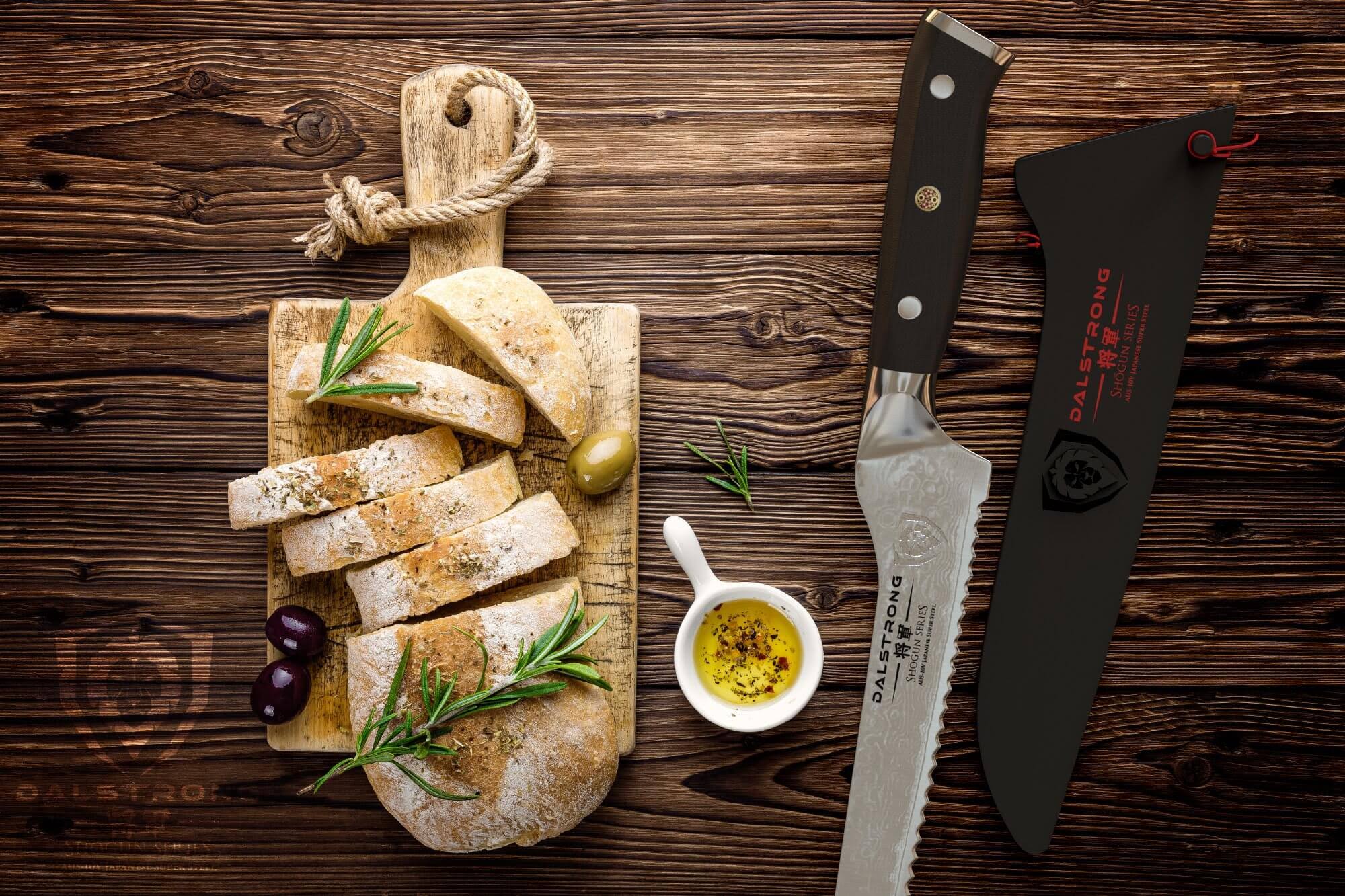 Dalstrong Serrated Offset Bread and Deli Knife- Shogun Series - Damascus - Aus-10v Japanese Super Steel - Vacuum Treated- 8 inch