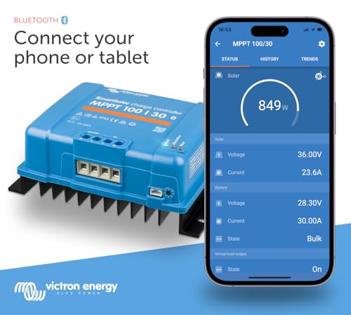 Victron Energy SmartSolar MPPT Solar Charge Controller (Bluetooth) - Charge Controllers for Solar Panels - 100V, 50 amp, 12/24-Volt