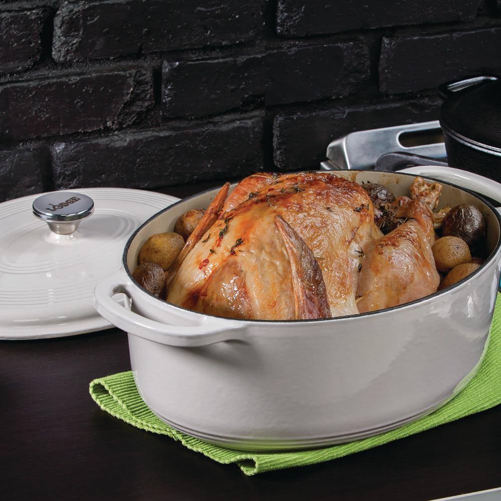Lodge EC7OD13 Enameled Cast Iron Oval Dutch Oven 7-Quart Oyster White