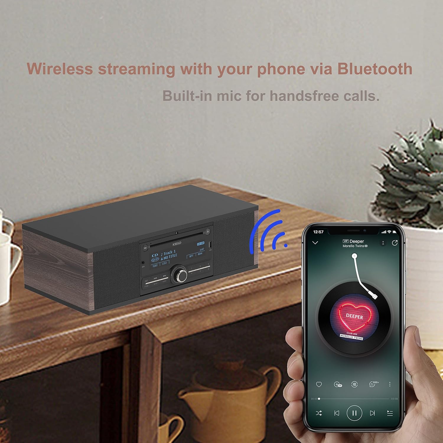 KEiiD Retro CD Players for Home with Speakers Wooden Stereo System Booombox with Bluetooth Receiver FM/AM Radio Tuner USB AUX, Bass/Treble Adjustable