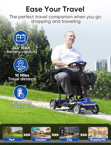 Mobility Scooter for Adults, Seniors - 37.5 lbs Ultra Lightweight Folding Mobility Scooters for Seniors Airport Approved, All Terrain 4 Wheel Motorized Scooter for Travel, 275 lbs Capacity, Blue