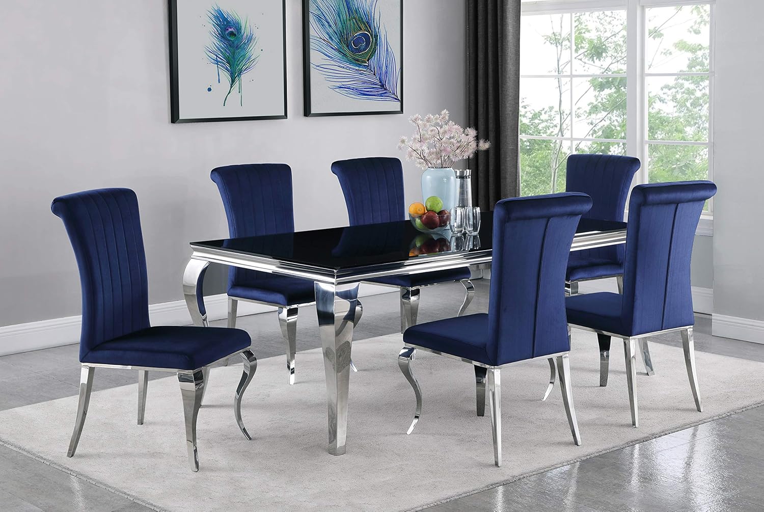 Coaster Furniture Carone Rectangular Glass Top Black and Chrome Dining Table 115071