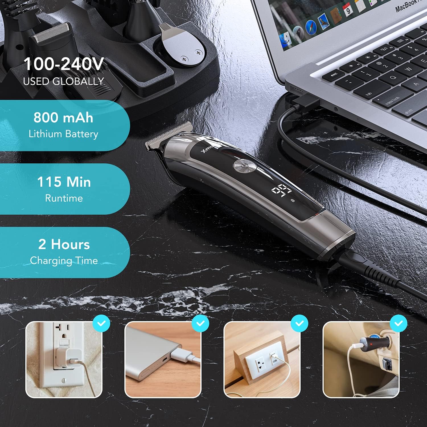 OPOVE Electric Beard Trimmer for Men, All-in-1 Multi-Grooming Hair Trimmer Kit, Manscape, Body, Nose Trimmer, Cordless Clippers with Waterproof and 115min Run Time, Xmulti 3