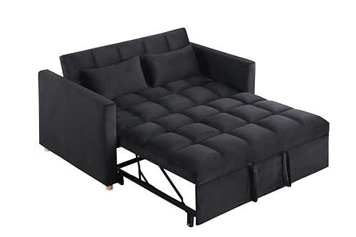 Sleeper Chair Pull Out Chair Beds Sofa Bed Convertible Chair into Bed with USB Ports & Cupholders Adjustable Backrest Sofabed for Living Room, Bedroom, Office, Apartment,Black