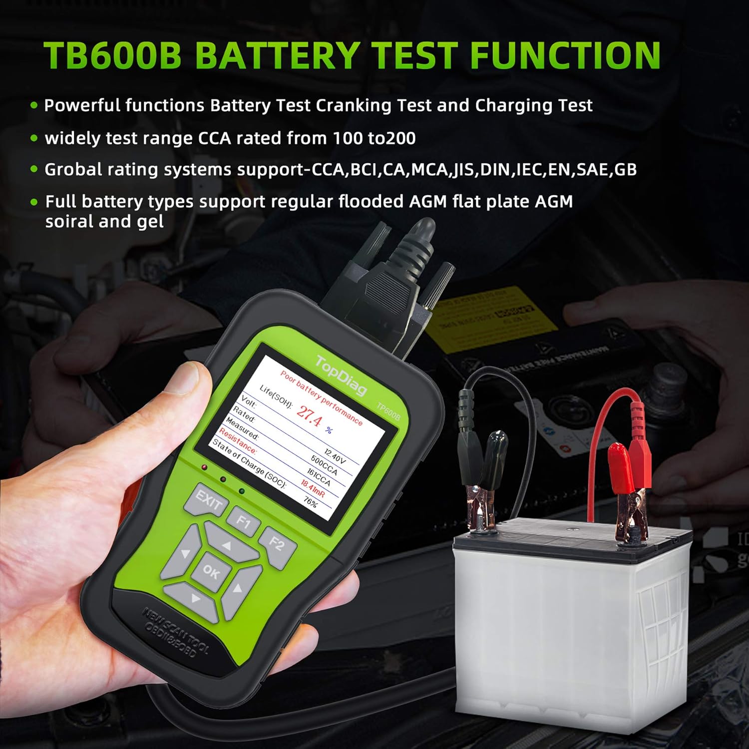 TopDiag OBD2 Scanner, Car Code Reader for VW Audi Skoda Full-Systems Diagnostic, OBDII Scanner with Battery Tester 3 in 1(TP600B)