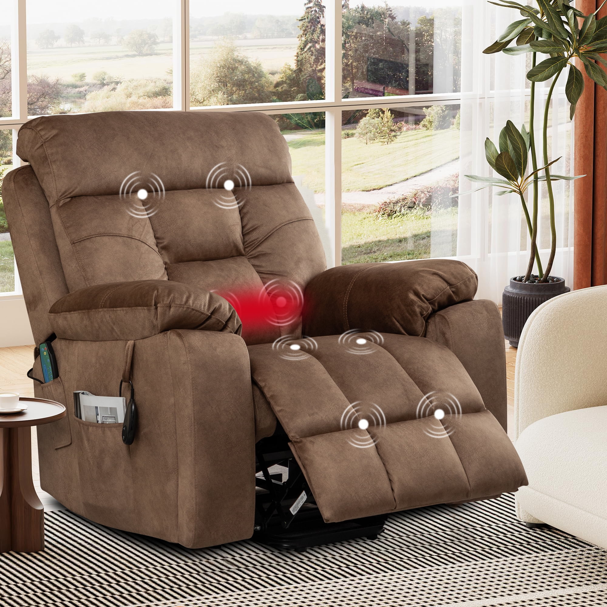 Power Lift Recliner Chair, Legahome 26in Oversize Large Electric Lift Recliners for Elderly with Heat and Massage, 3 Position Electric Recliner Chair for Home Use with Hidden Cup Holder, Dark Brown