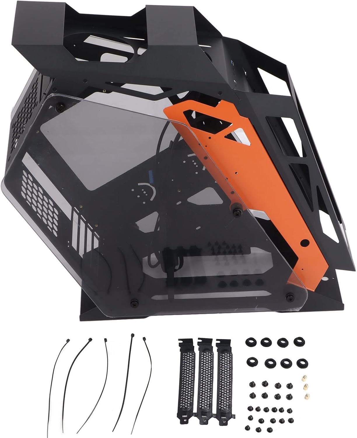 M-ATX PC Case Desktop Chassis, PC Gaming Case, Computer Case with Tempered Glass Transparent Design, Water Cooled ATX Case for Office Home, Support 1x3.5HDD,1x2.5SSD