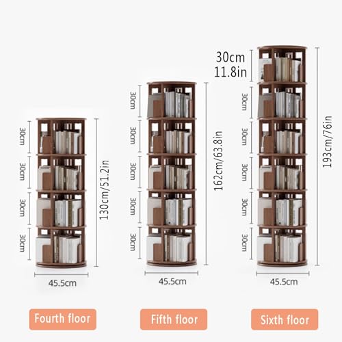 Solid Wood rotating bookshelf tower 4/5/6 vertical corner bookshelf tower 360° Floor Standing Bookcase Storage Rack Bookshelve Storage Display Rack for Living Room Study Room Office(Cherry wood,46*46*