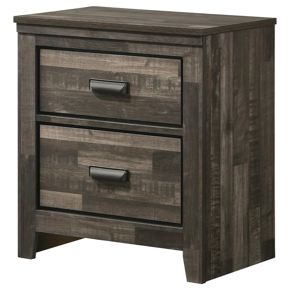 Contemporary Rustic Brown Finish King Size 3Pc Panel Built in Lighting Headboard Bed and Nightstand Set Wooden Bedroom Furniture