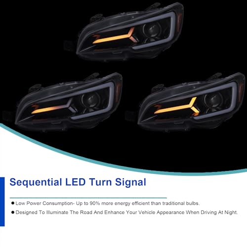 SPEC-D TUNING Black Housing Clear Lens Projector Headlights with Sequential LED Turn Signal Lights Compatible with 2015-2021 Subaru WRX STI with Halogen Headlight, L + R Pair Headlamp Assembly