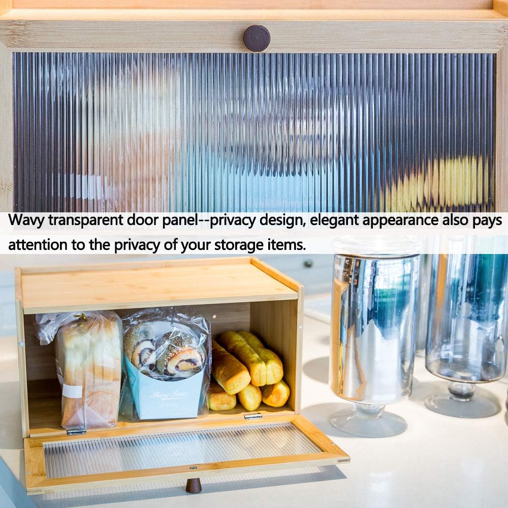 ETMI Bamboo Bread Box for Kitchen Counter-Large Capacity Bread Storage Container Farmhouse Bread Box with Window Bread Holder Pack of 2