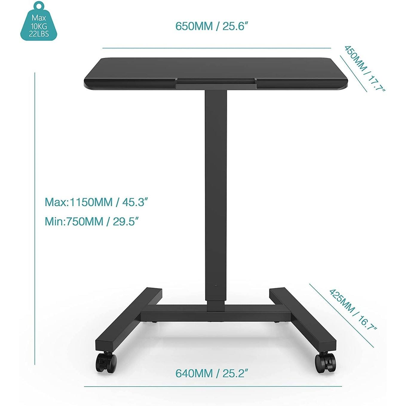Mobile Laptop Desk Cart Rolling Sit to Stand Adjustable Height - Black
