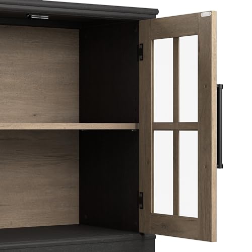 Bush Furniture Westbrook 46W Sideboard Cabinet with Glass Doors in White Ash | Storage Credenza for Dining Room or Kitchen Area