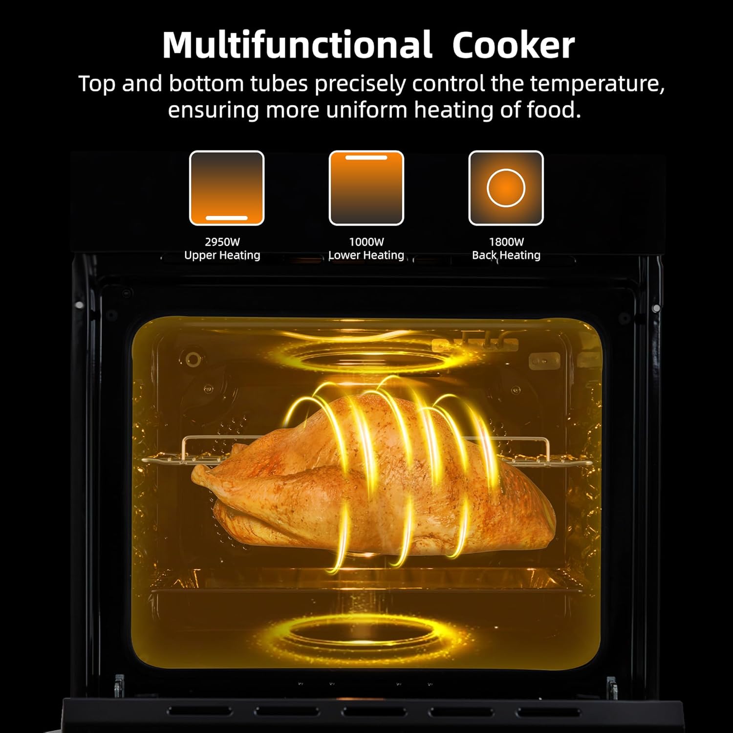 24" Built-in Electric Wall Oven, 2.5Cu.ft Capacity 3000W Single Wall Oven with Large View Window, Steam &Grill Oven 2 in1，8 Cooking Functions, 3D Surround Heating, Colorful LED Screen, Black