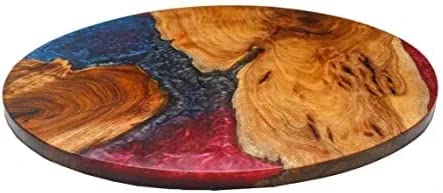Customized Resin Epoxy Round Top Table, Solid Wood & Epoxy Resin, Epoxy River Round Top, Kitchen Top, Live Edge, Flexible Customized (16.5" Inches Tall, 18 x 18 Inches)