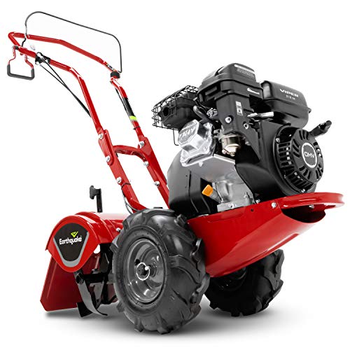 EARTHQUAKE Victory Rear Tine Tiller, Powerful 209cc 4-Cycle Viper Engine, Rugged Bronze Gear Transmission, Counter-Rotating Tines, Instant Reverse, Pneumatic Wheels, Model: 39381, Red/Black