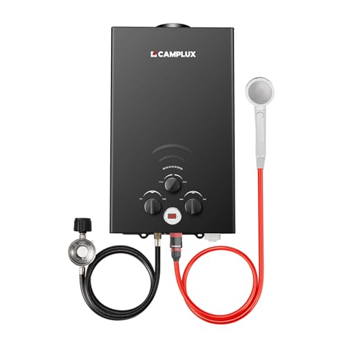 CAMPLUX 2.64 GPM Propane Portable Gas Water Heater, 68,000 BTU Outdoor Tankless Camping Water Heater with Digital Display, White