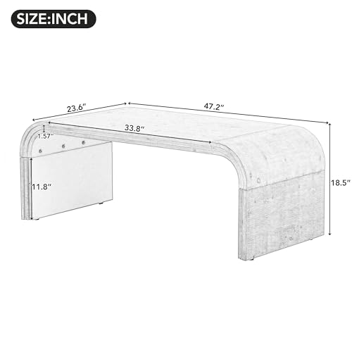47.2" Minimalist Coffee Table with Curved Art Deco Design,Retro Multifunctional Cocktail Table for Living Room,Dining Room,Easy Assembly (Natural Wood Wash)