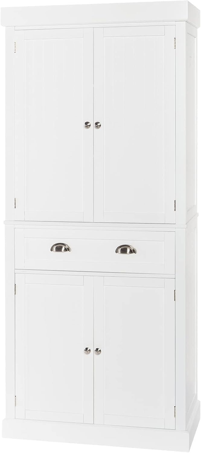 VINGLI 72" Tall Pantry Cabinet, Freestanding Kitchen Pantry Storage Cabinet with Doors and Shelves Adjustable, Wood Pantry with Drawer for Kitchen, Assembly Required, White