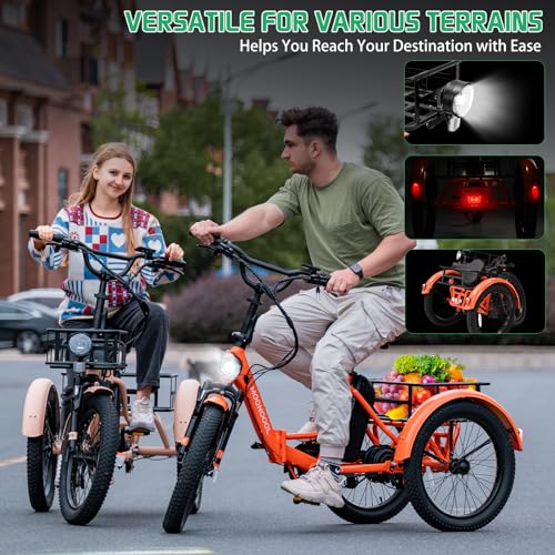 ABORON Electric Tricycle for Adults, Aluminum 20" E-Trike, 500W Power 48V 14.5Ah Lithium Battery UL Certified, Front Suspension 3 Wheels Ebike, Front Basket