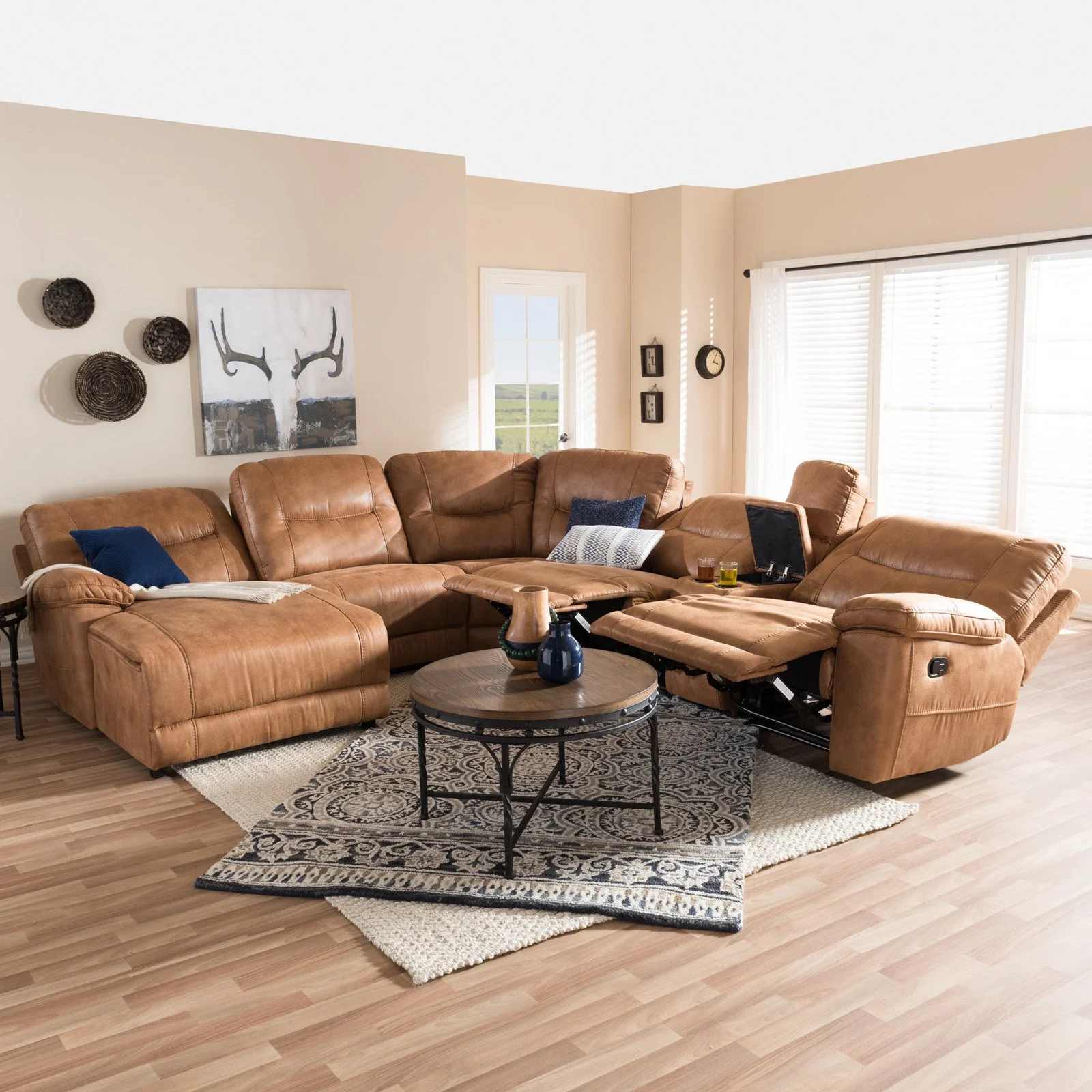 Mistral 6 Piece Reclining Sectional in Light Brown
