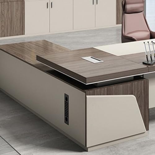 L Shaped Desk with Power Outlet and Drawer Cabinet, Executive Computer Desk with Storage Cabinet, Business Furniture Large Work Study Writing Gaming L Shape Desk for Home Office